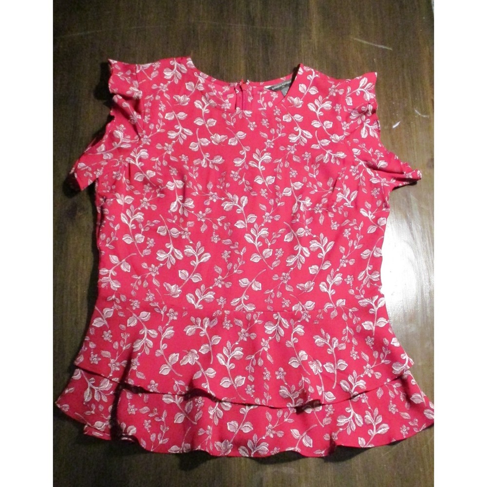 Banana Republic Red White Floral Blouse Zip Back Size 6